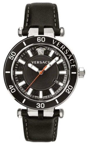 Versace Greca Sport Quartz Black Dial Black Leather Strap Watch For Men - VEZ300221 Authentic Buy Shop Now