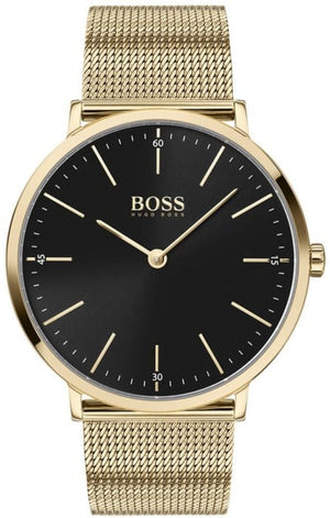 Hugo Boss Horizon Quartz Black Dial Gold Mesh Bracelet Watch For Men - 1513735 Authentic Buy Shop Now