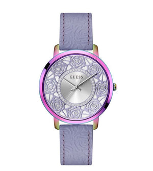 Guess Dahlia Analog Silver Dial Purple Leather Strap Watch For Women - GW0529L4 Authentic Buy Shop Now