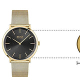Hugo Boss Horizon Quartz Black Dial Gold Mesh Bracelet Watch For Men - 1513735 Authentic Buy Shop Now