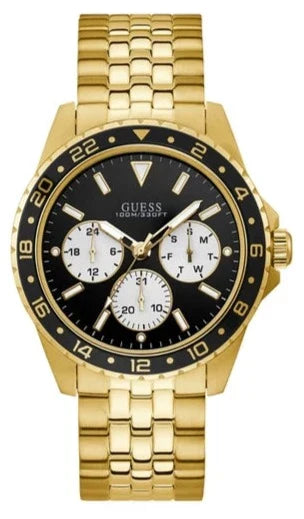Guess Odyssey Multifunction Black Dial Gold Steel Strap Watch For Men - W1107G4 Authentic Buy Shop Now