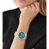 Michael Kors Runway Chronograph Blue Dial Gold Steel Strap Watch For Women - MK7353 Authentic Buy Shop Now