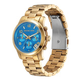 Michael Kors Runway Chronograph Blue Dial Gold Steel Strap Watch For Women - MK7353 Authentic Buy Shop Now