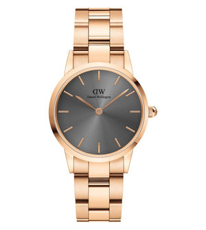 Daniel Wellington Iconic Link Grey Dial Rose Gold Steel Strap Watch For Women - DW00100336 Authentic Buy Shop Now