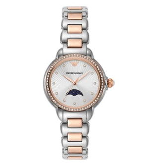 Emporio Armani Mia Three Hand Moonphase Mother of Pearl Dial Two Tone Steel Strap Watch For Women - AR11567 Authentic Buy Shop Now