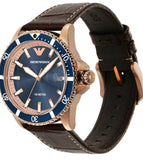 Emporio Armani Pro Planet Three Hand Date Blue Dial Brown Leather Strap Watch For Men - AR11556 Authentic Buy Shop Now