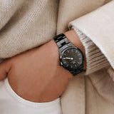 Daniel Wellington Iconic Link Ceramic Black Dial Black Steel Strap Watch For Women - DW00100415 Authentic Buy Shop Now