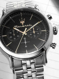 Maserati Epoca Chronograph Black Dial Silver Steel Strap Watch For Men - R8873618017 Authentic Buy Shop Now