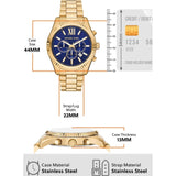 Michael Kors Lexington Chronograph Blue Dial Gold Steel Strap Watch for Men - MK9153 Authentic Buy Shop Now