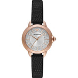 Emporio Armani Mia Three Hand Crystals Silver Dial Black Leather Strap Watch For Women - AR11631 Authentic Buy Shop Now
