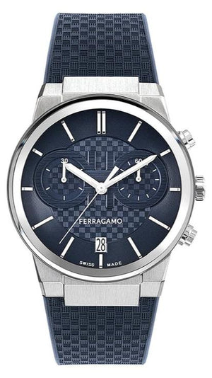 Salvatore Ferragamo Sapphire Chrono Blue Dial Blue Rubber Strap Watch for Men - SFME00923 Authentic Buy Shop Now