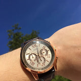 Guess Horizon Quartz Champagne Dial Brown Leather Strap Watch For Women - W0380G4 Authentic Buy Shop Now