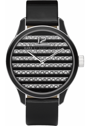 Marc Jacobs Lidia Stripe Glitz Black Dial Black Leather Strap Watch for Women - MBM1166 Authentic Buy Shop Now