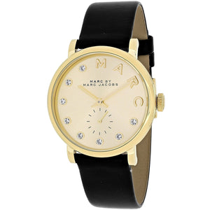 Marc Jacobs Baker Gold Dial Black Leather Strap Watch for Women - MBM1399 Authentic Buy Shop Now