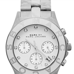 Marc Jacobs Blade Chronograph White Dial Silver Steel Strap Watch for Women - MBM3080 Authentic Buy Shop Now