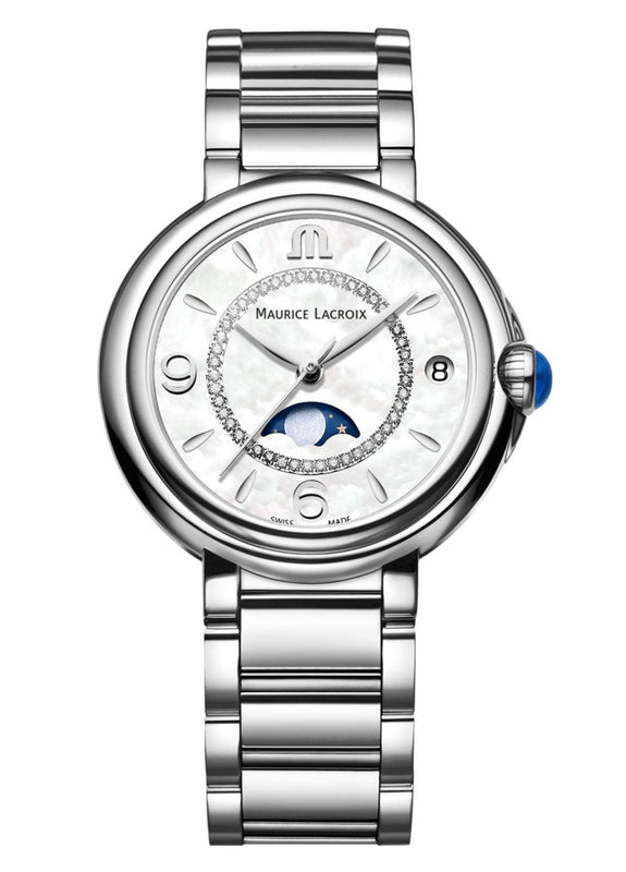 Maurice Lacroix Fiaba Moonphase White Mother of Pearl Dial Silver Steel Strap Watch for Women - FA1084-SS002-170-1 Authentic Buy Shop Now
