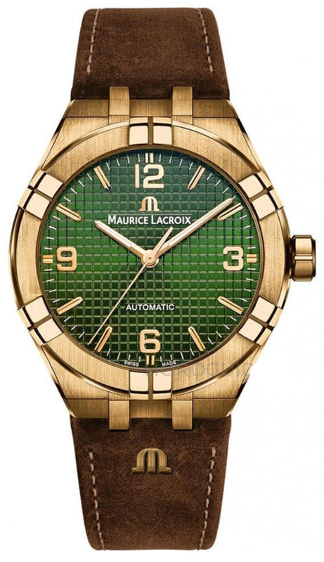 Maurice Lacroix Aikon Automatic Green Dial Brown Leather Strap Watch For Men - AI6008-BRZ0B-630-M Authentic Buy Shop Now