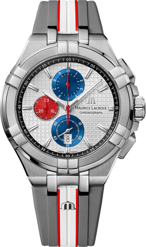 Maurice Lacroix Aikon Chronograph Special Edition Mahindra Racing Silver Dial Grey Rubber Strap Watch for Men - AI1018-TT031-130-2 Authentic Buy Shop Now