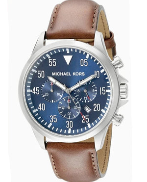Michael Kors Gage Chronograph Blue Dial Brown Leather Strap Watch For Men - MK8362 Authentic Buy Shop Now