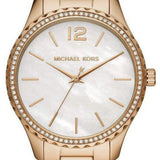 Michael Kors Layton Three Hand Mother of Pearl White Dial Gold Steel Strap Watch For Women - MK6870 Authentic Buy Shop Now