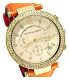 Michael Kors Parker Champagne Dial Orange Leather Strap Watch for Women - MK2279 Authentic Buy Shop Now
