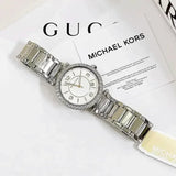 Michael Kors Parker Three Hand Mother of Pearl White Dial Silver Steel Strap Watch For Women - MK4694 Authentic Buy Shop Now
