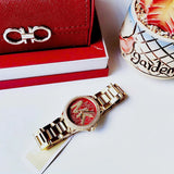Michael Kors Camille Analog Red Dial Gold Steel Strap Watch For Women - MK7196 Authentic Buy Shop Now