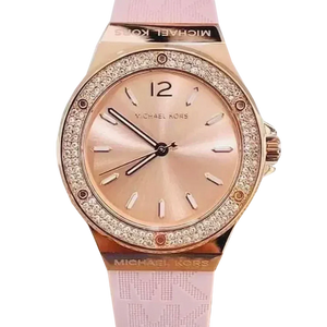 Michael Kors Mini Lennox Three-Hand Rose Gold Dial Pink Silicone Strap Watch For Women - MK7282 Authentic Buy Shop Now