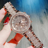 Michael Kors Layton Chronograph Rose Gold Dial Rose Gold Steel Strap Watch For Women - MK7285 Authentic Buy Shop Now