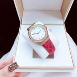 Michael Kors Lennox Three Hand Silver Dial Red Leather Strap Watch For Women - MK7308 Authentic Buy Shop Now