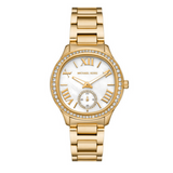 Michael Kors Sage Three-Hand Mother of Pearl White Dial Gold Steel Strap Watch for Women - MK4805 Authentic Buy Shop Now