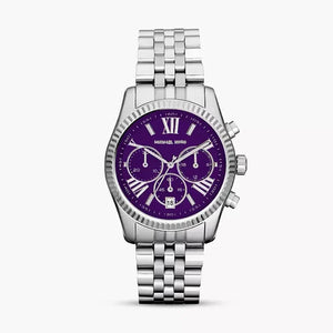 Michael Kors Lexington Chronograph Purple Dial Silver Steel Strap Watch For Women - MK6223 Authentic Buy Shop Now