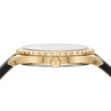 Michael Kors Layton Three Hand Mother of Pearl Black Dial Black Leather Strap Watch For Women - MK2911 Authentic Buy Shop Now