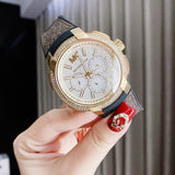 Michael Kors Sidney Multifunction White Dial Brown Leather Strap Watch For Women - MK6948 Authentic Buy Shop Now
