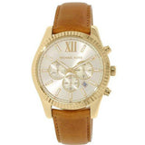 Michael Kors Lexington Chronograph Gold Dial Brown Leather Strap Watch For Men - MK8447 Authentic Buy Shop Now