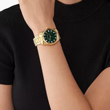 Michael Kors Lexington Three Hand Green Dial Gold Steel Strap Watch For Women - MK7449 Authentic Buy Shop Now