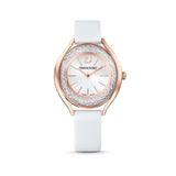 Swarovski Crystalline Aura Silver Dial White Leather Strap Watch for Women - 5519453 Authentic Buy Shop Now