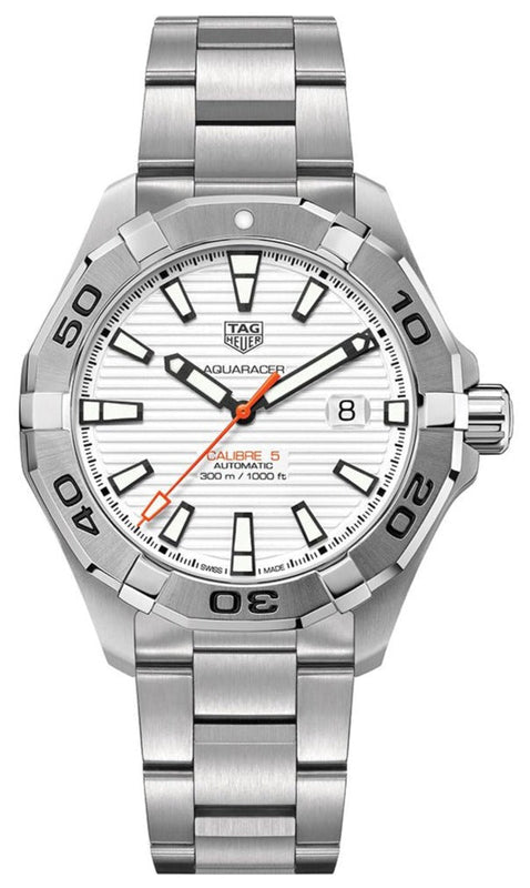Tag Heuer Aquaracer Calibre 5 Automatic White Dial Silver Steel Strap Watch for Men - WAY2013.BA0927 Authentic Buy Shop Now
