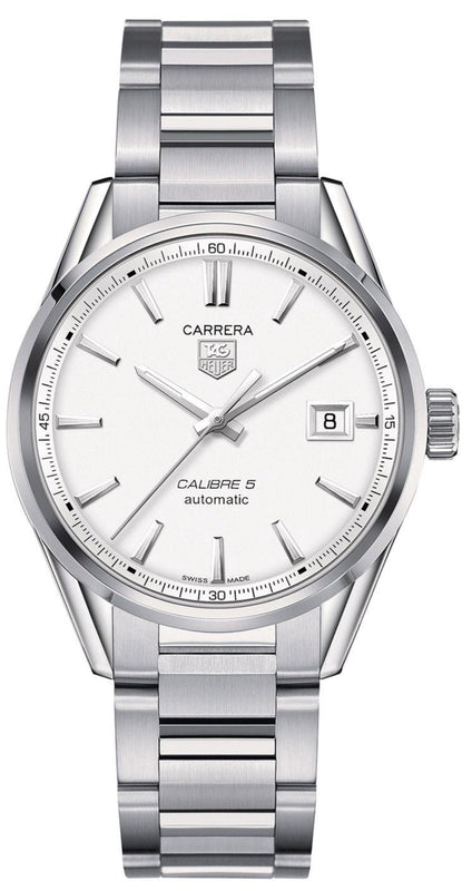 Tag Heuer Carrera Automatic Caliber 5 White Dial Silver Steel Strap Watch for Men - WAR211B.BA0782 Authentic Buy Shop Now
