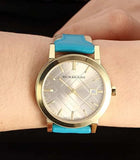 Burberry The City Gold Dial Blue Leather Strap Watch for Women - BU9018 Authentic Buy Shop Now