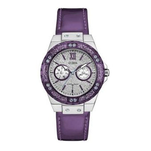 Guess Limelight Quartz Silver Dial Purple Leather Strap Watch For Women - W0775L6 Authentic Buy Shop Now