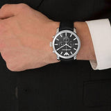 Emporio Armani Classic Chronograph Black Dial Black Leather Strap Watch For Men - AR0431 Authentic Buy Shop Now