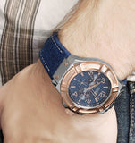 Guess Rigor Analog Blue Dial Blue Denim Strap Watch For Men - W0040G6 Authentic Buy Shop Now