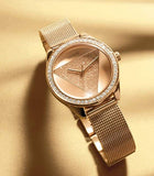 Guess Tri Glitz Quartz Diamonds Rose Gold Dial Rose Gold Mesh Bracelet Watch For Women - W1142L4 Authentic Buy Shop Now