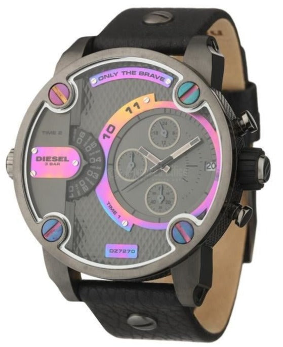 Diesel Badass Chronograph Anthracite Dial Black Leather Strap Watch For Men - DZ7270 Authentic Buy Shop Now