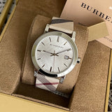 Burberry The City Nova White Dial Checked Brown Leather Strap Watch for Men - BU9357 Authentic Buy Shop Now