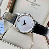 Movado Museum Silver Dial Black Leather Strap Watch For Women - 2100003 Authentic Buy Shop Now