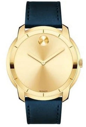 Movado Bold Gold Dial Blue Leather Strap Watch For Men - 3600469 Authentic Buy Shop Now