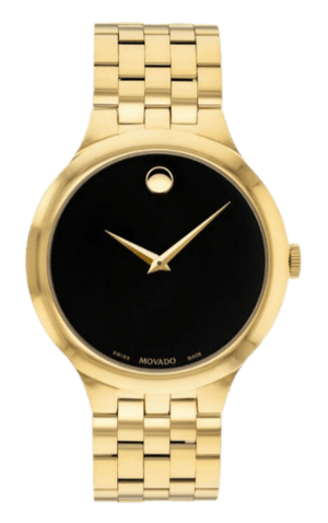 Movado Veturi Quartz Black Dial Gold Steel Strap Watch for Men - 0606934 Authentic Buy Shop Now