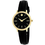 Movado Ultra Slim Black Dial Black Leather Strap Watch For Women - 0607095 Authentic Buy Shop Now